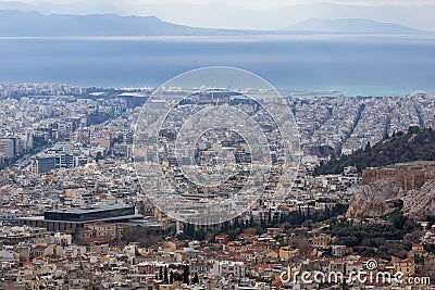 Amazing Panorama of the city of Athens from Lycabettus hill, Greece Stock Photo