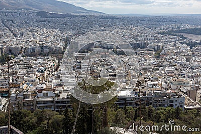 Amazing Panorama of the city of Athens from Lycabettus hill, Greece Stock Photo