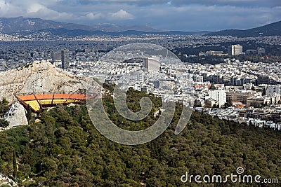 Amazing Panorama of the city of Athens from Lycabettus hill, Greece Stock Photo