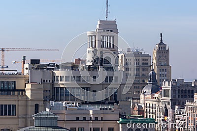 Amazing Panorama of city of Madrid from Cybele Palace Palacio de Cibeles, Spain Editorial Stock Photo