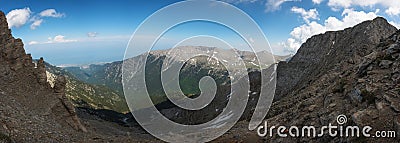 Amazing panorama landscape of the Mount Olympus is the highest mountain in Greece. View of a high rocky peaks and deep gorges. Na Stock Photo