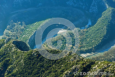 Amazing Panorama of Nestos Gorge near town of Xanthi, Greece Stock Photo