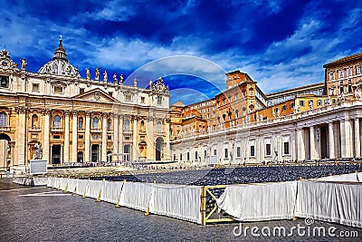 Amazing panorama Saint Peter Square and Saint Peter Basilica at Editorial Stock Photo