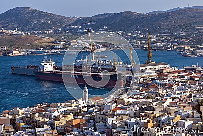 Amazing panorama to town of Ermopoli, Syros, Greece Editorial Stock Photo
