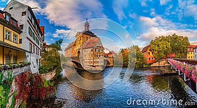 Amazing panoramic view of historic city center of Bamberg, Germany. UNESCO World Heritage Site Stock Photo