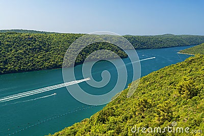 Amazing panoramic view of Lim Limska canal and valley in Croatia Stock Photo