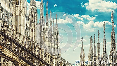 Amazing panoramic view of Milan Cathedral roof Stock Photo