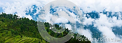 Amazing Panoramic view mountain Valley Uttarakhand, cloudy rainy season Stock Photo