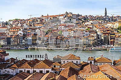 Amazing panoramic view of Oporto and Gaia with Douro river, aerial view, Porto, Portugal Editorial Stock Photo