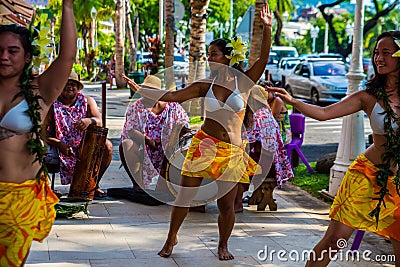 Amazing photos of a group of local dancers in Papeete Editorial Stock Photo