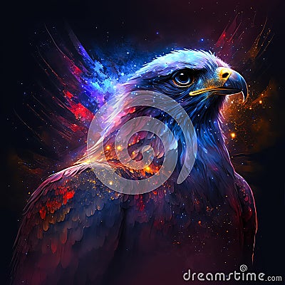 Amazing picture of an eagle in the cosmos. God of birds in space. Generative AI Stock Photo