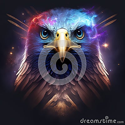 Amazing picture of an eagle in the cosmos. God of birds in space. Generative AI Stock Photo