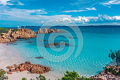 Amazing pink sand beach in Budelli Island, Maddalena Archipelago, Sardinia Editorial Stock Photo
