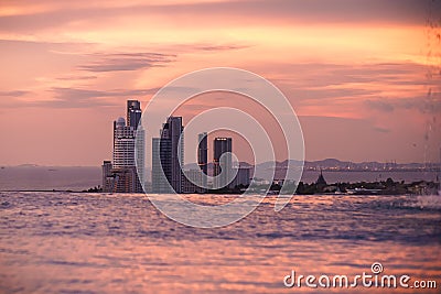 Amazing pink sunrise at infinity pool, Pattaya, Thailand Editorial Stock Photo
