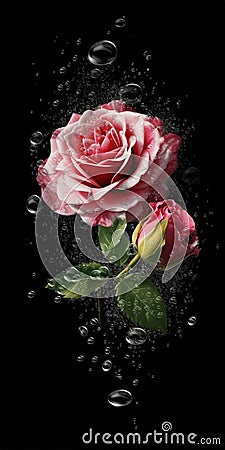 an amazing poster inspired rose falling with water, slice style, ai generated image Stock Photo