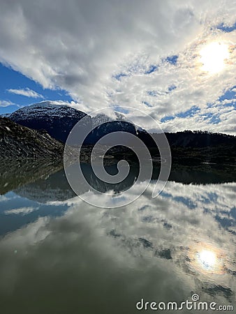 Amazing Reflection over Patagonia lake Stock Photo