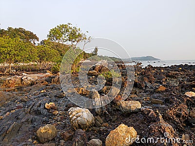 Amazing rock formation from Triassic age in Kuala Sedili, Johor, Malaysia. Stock Photo