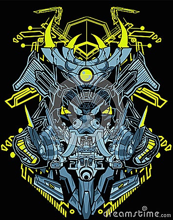 Amazing Samurai head transformer robot warrior head masker cyberpunk background for t-shirt poster sticker design Stock Photo