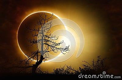 Total solar eclipse in dark sky Stock Photo