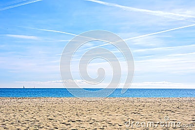 Amazing sea view Barcelona Beach Platja Nova Icaria or Barceloneta Stock Photo