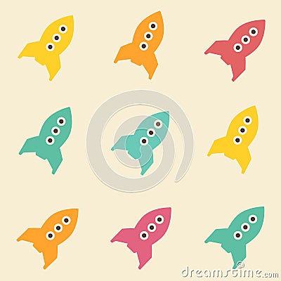 Amazing seamless vintage colorful rocket cosmos pattern Vector Illustration