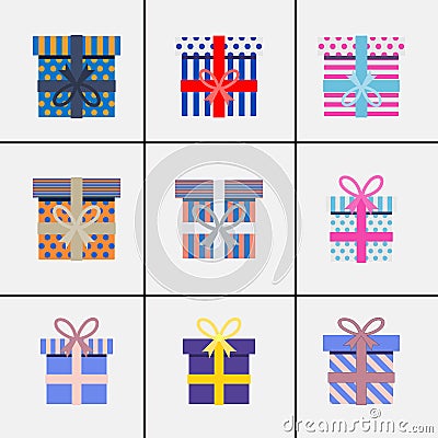 Colorful gift boxes set with different packages Vector Illustration