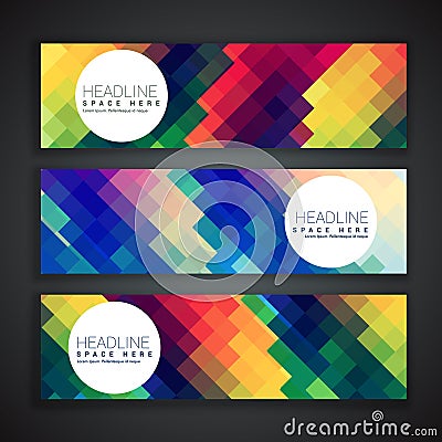 Amazing set of three banners in colorful abstract shapes Vector Illustration