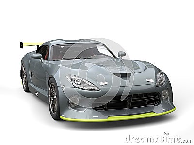 Amazing silver supercar wiith bright green details Stock Photo
