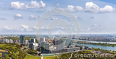 Amazing skyline of Donau City Vienna at the danube Stock Photo