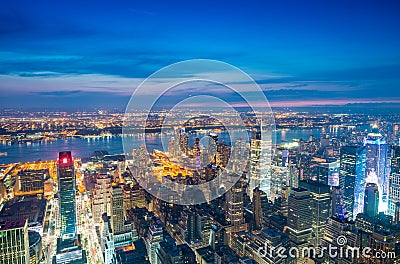 Amazing skyline of Manhattan - New York Skyscrapers Stock Photo