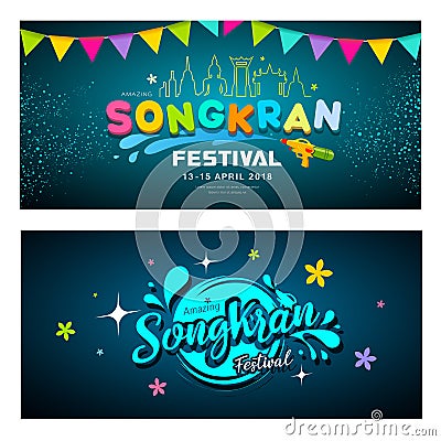 Amazing Songkran festival banners collections on blue background Vector Illustration