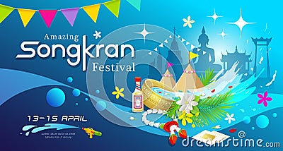 Amazing Songkran festival of Thailand water splash Vector Illustration