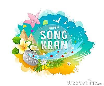 Amazing Songkran festival travel thailand colorful water splash water color design Vector Illustration