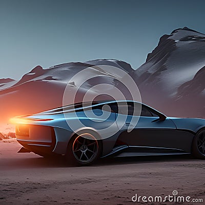 Amazing sports car on the street at night dark background generated by AI Technology Stock Photo