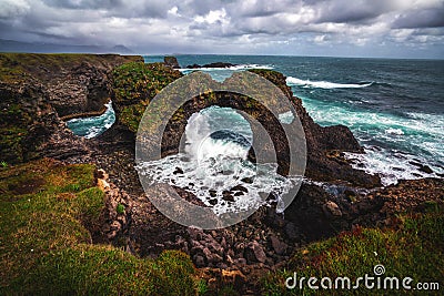 Gatklettur basalt rock in Arnarstapi in Iceland Stock Photo