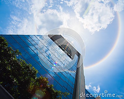 Amazing sun halo over the Building. Stock Photo