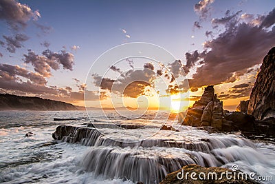 Amazing sunrise at bilbao beach Stock Photo