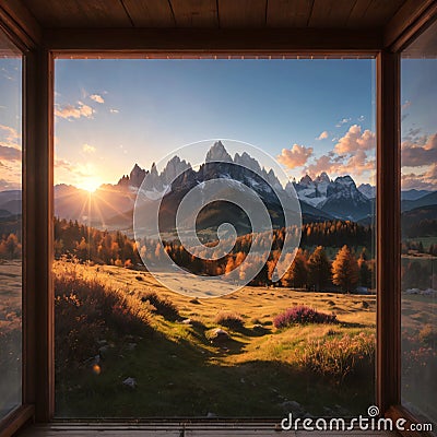 Amazing sunrise and mountain made with Generative AI Stock Photo