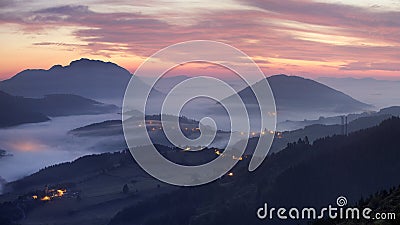 Amazing sunrise over Aramaio Valley Basque Country Stock Photo