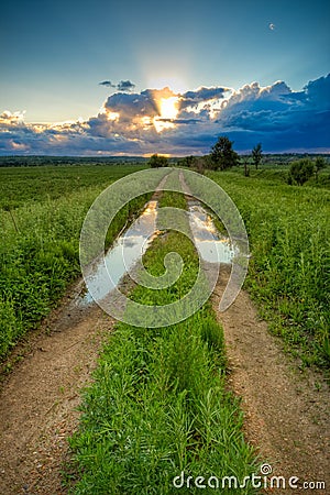 Amazing sunset above the road Stock Photo