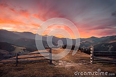 Amazing sunset in autumn mountain landscape Stock Photo