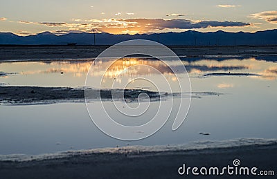 Amazing sunset on the Bonneville Salt Flats Stock Photo