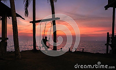 Amazing sunset in Coco Cabana Beach in Miri, Sarawak Editorial Stock Photo