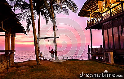 Amazing sunset in Coco Cabana Beach in Miri, Sarawak Stock Photo