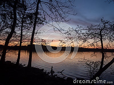 Amazing sunset, at Hancza lake. Suwalski landscape park, Podlaskie, Poland. Stock Photo
