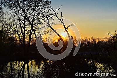 Amazing sunset on the Muzza river Stock Photo