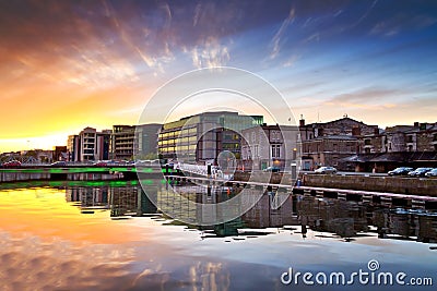 Amazing sunset at the river of Cork city Stock Photo