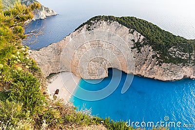 Sunset view of Navagio Shipwreck beach, Zakynthos, Greece Stock Photo