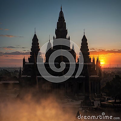 Amazing Sunset view at Prambanan Temple made with Generative AI Stock Photo