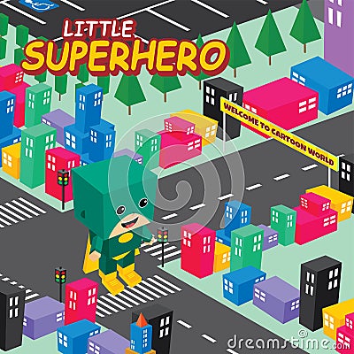 Amazing superhero isometric world theme Vector Illustration